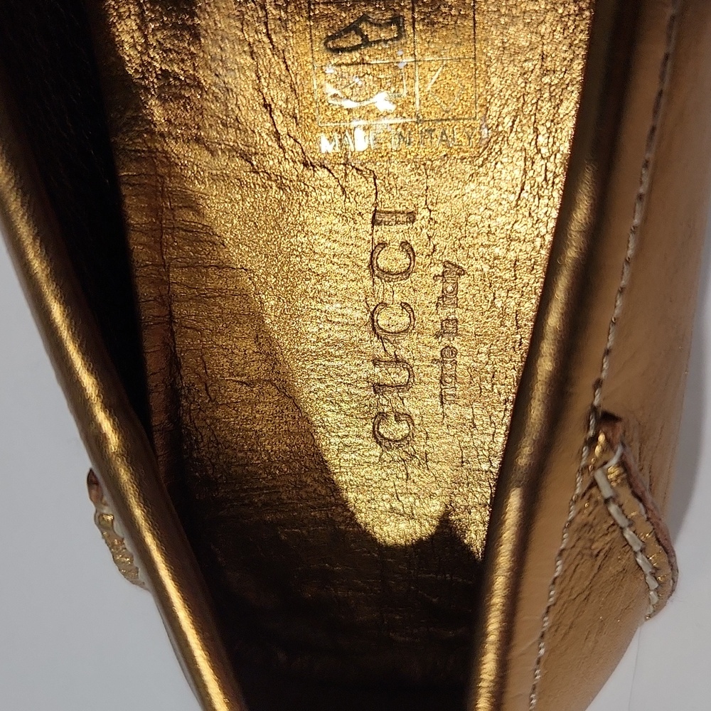 NEW!! Gucci Bamboo Horsebit Gold Leather Driving Shoes Loafers 155162 Size 5B - Picture 9 of 16